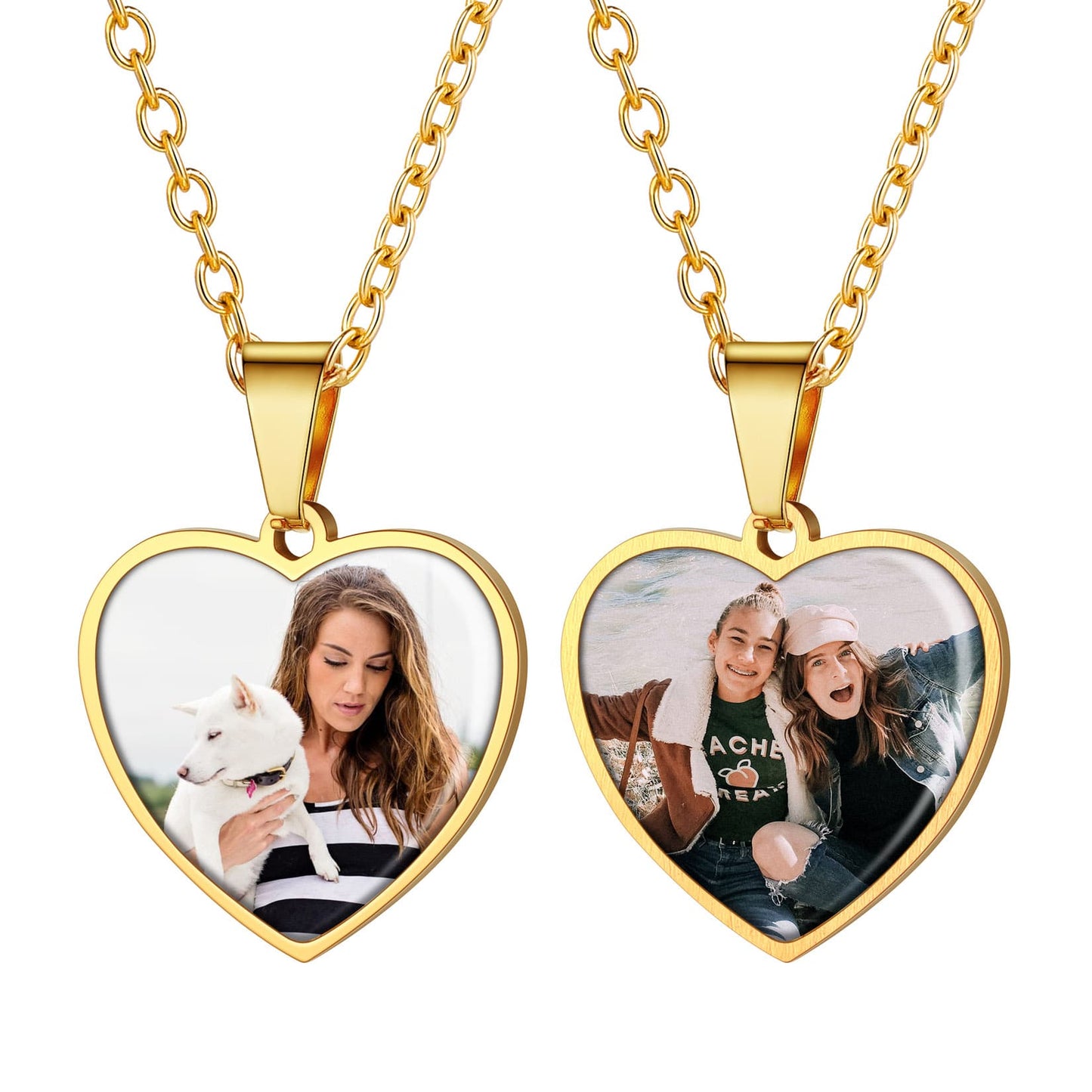 Birthstonesjewelry Personalized Heart Double Sided Picture Necklace Gold