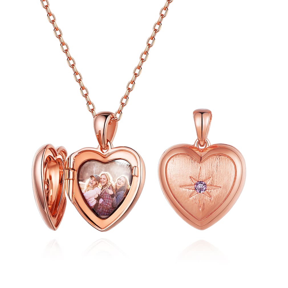 Birthstonesjewelry Personalized Heart Locket Necklace with Birthstone Rose Gold
