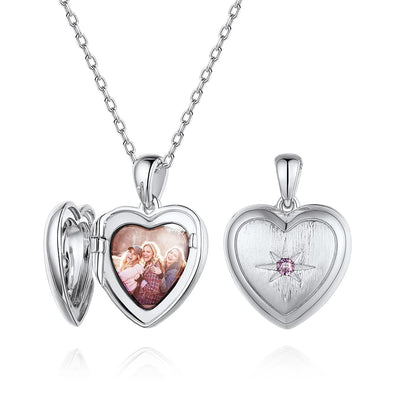 Birthstonesjewelry Personalized Heart Locket Necklace with Birthstone