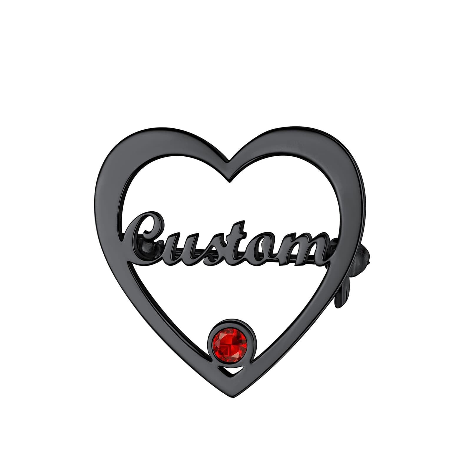 Birthstonesjewelry Personalized Heart Name Brooch Pin with Birthstone Black Plated