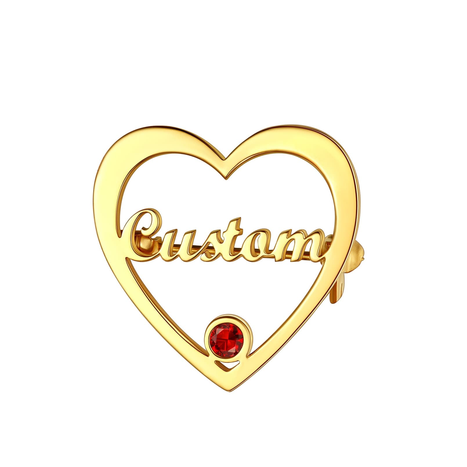 Birthstonesjewelry Personalized Heart Name Brooch Pin with Birthstone Gold Plated