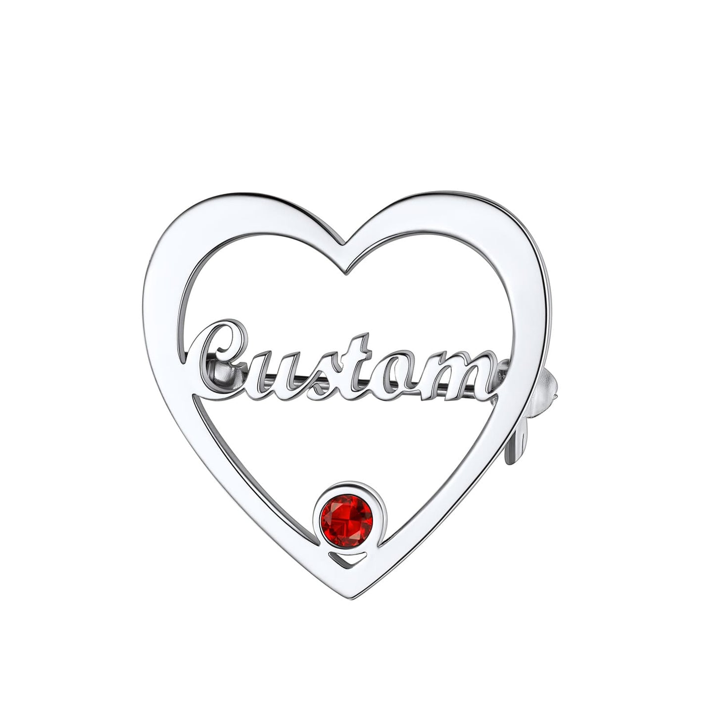 Birthstonesjewelry Personalized Heart Name Brooch Pin with Birthstone Steel