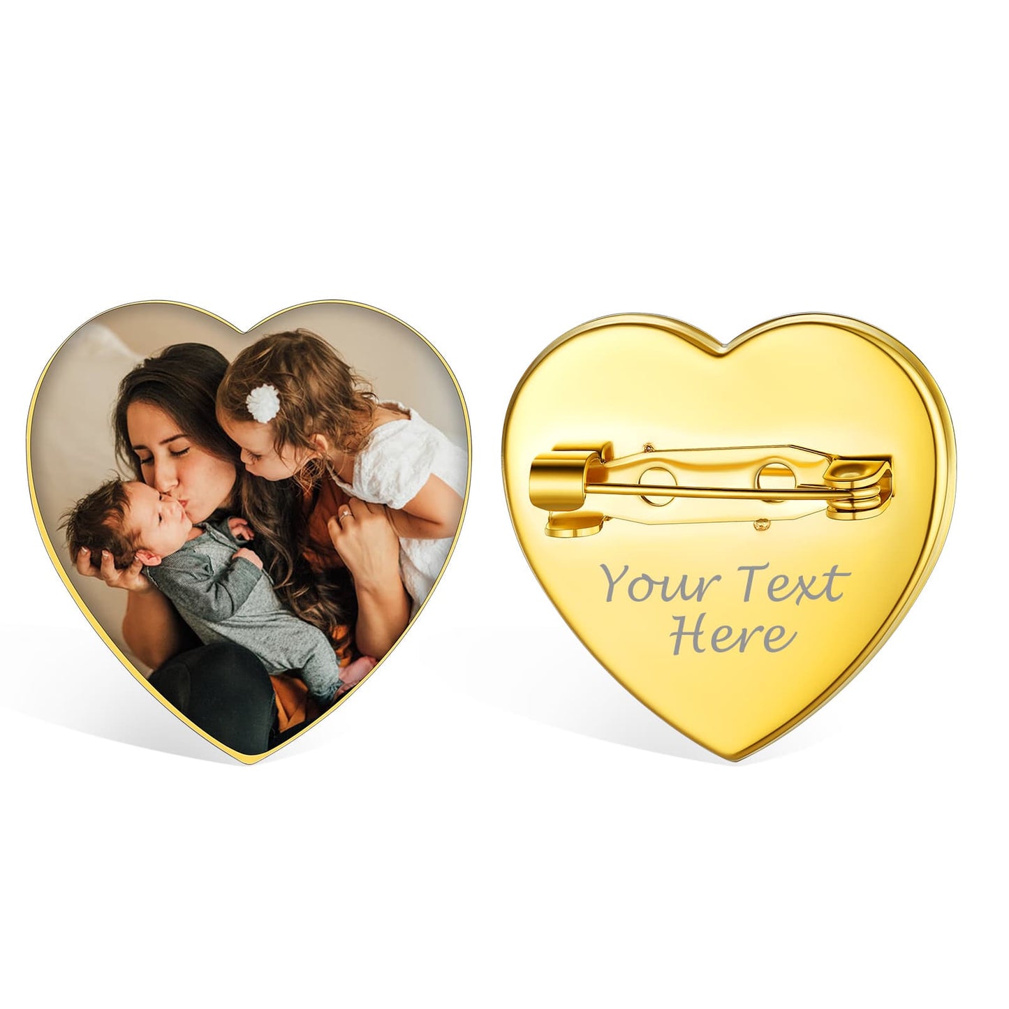 Birthstonesjewelry Personalized Heart Photo Brooch Pins Gold