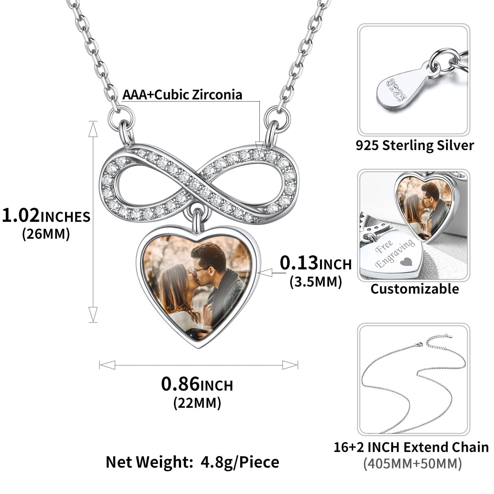 Birthstonesjewelry Personalized Infinity Photo Necklace Size