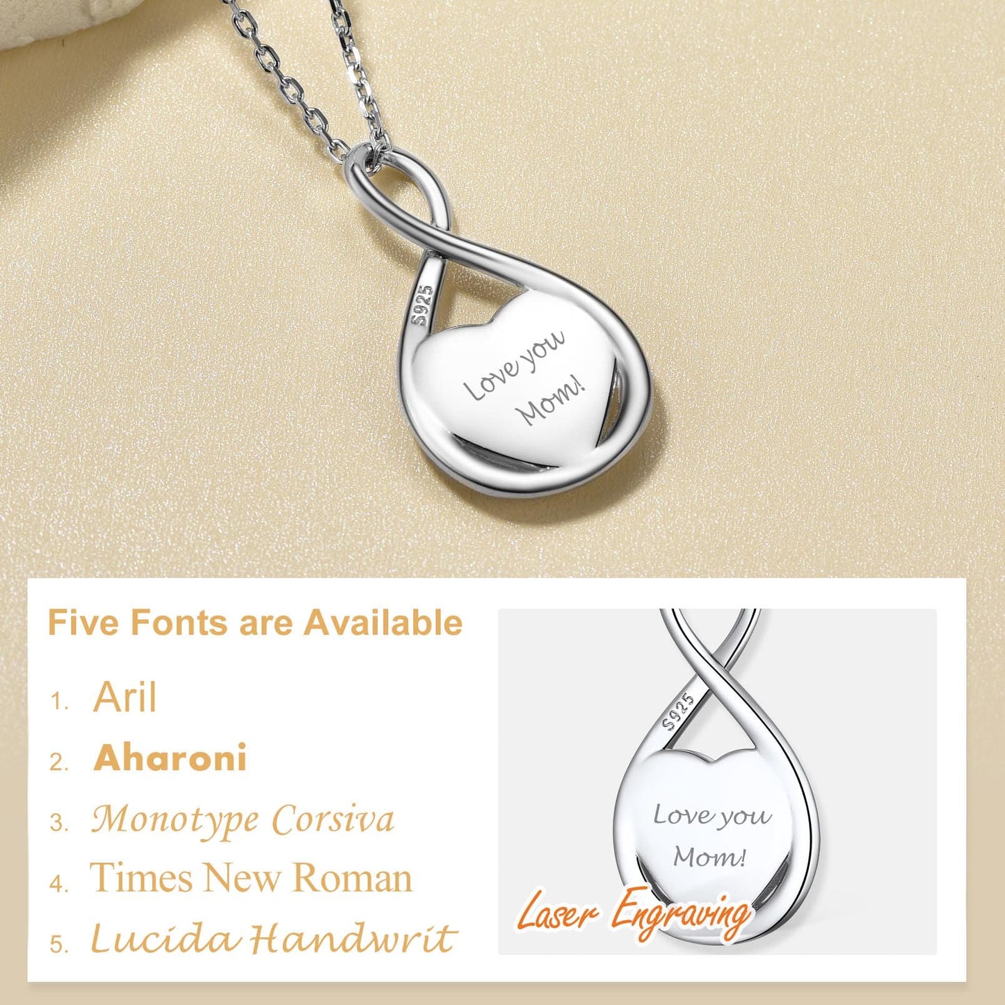 Birthstonesjewelry Personalized Infinity Picture Necklace with Message Engraved