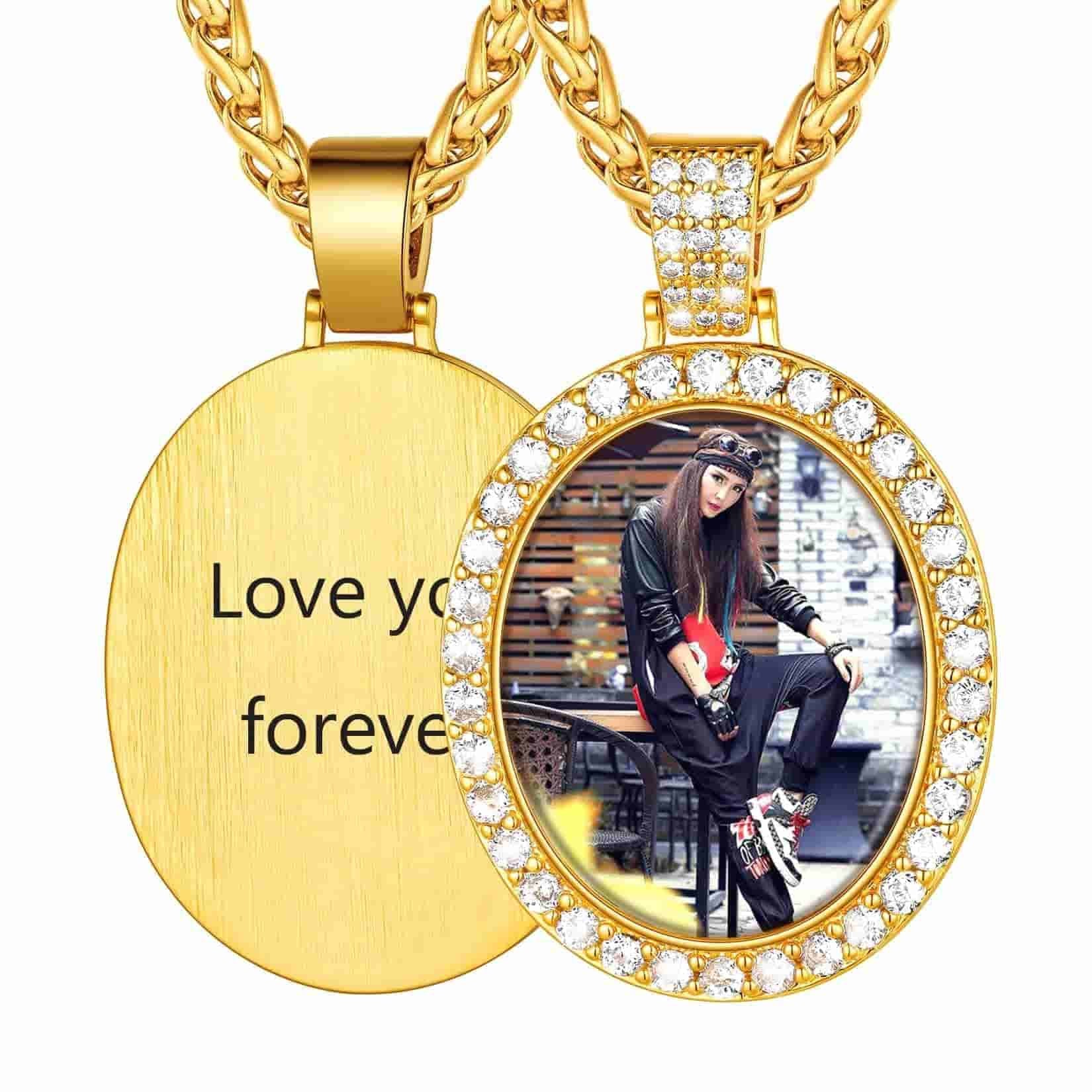 Birthstonesjewelry Personalized Oval CZ Picture Necklace Gold