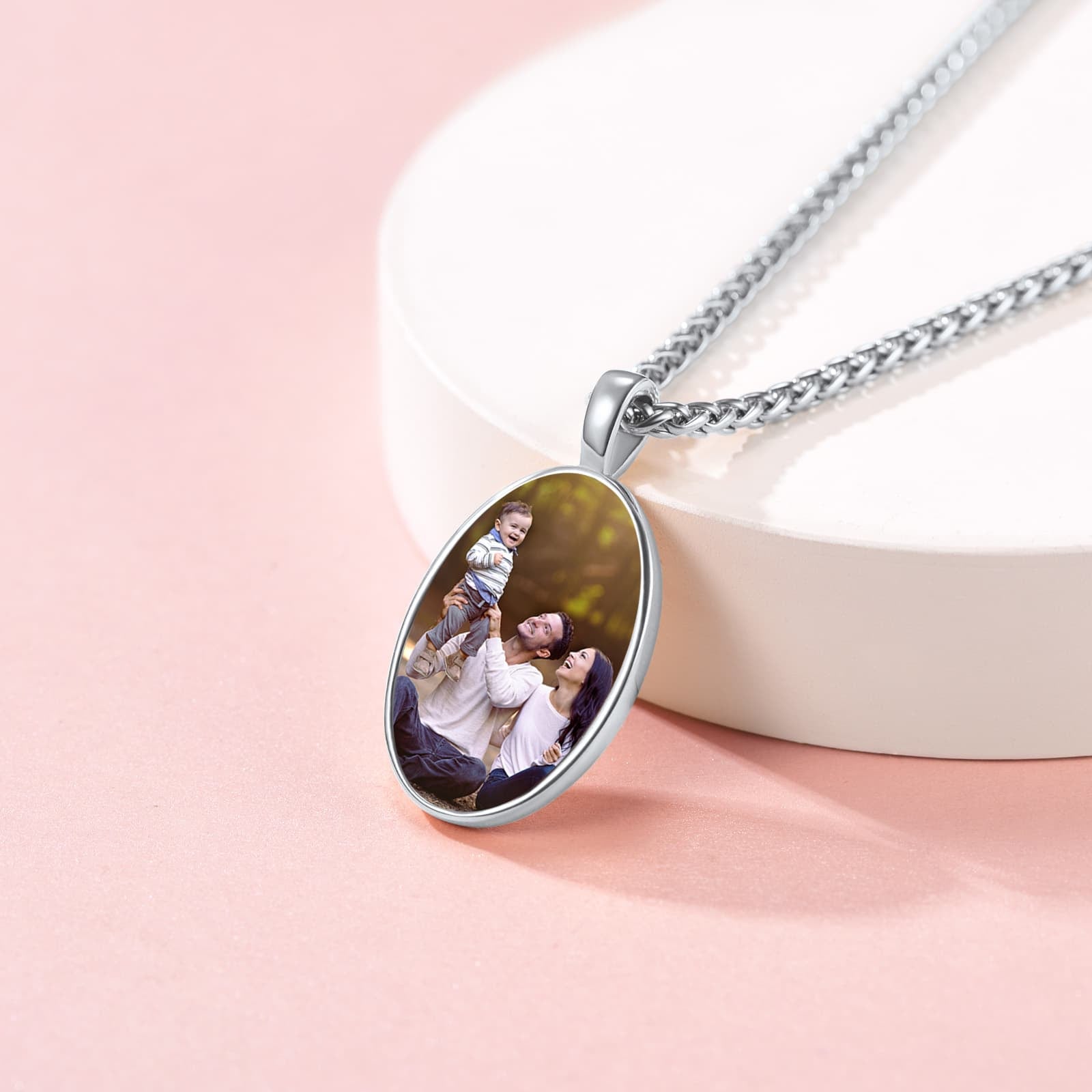 Birthstonesjewelry Personalized Oval Photo Necklace Steel