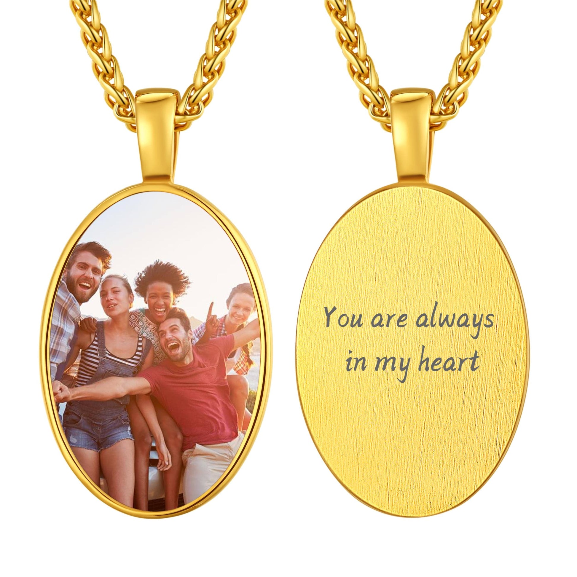 Birthstonesjewelry Personalized Oval Photo Necklace with Message Gold