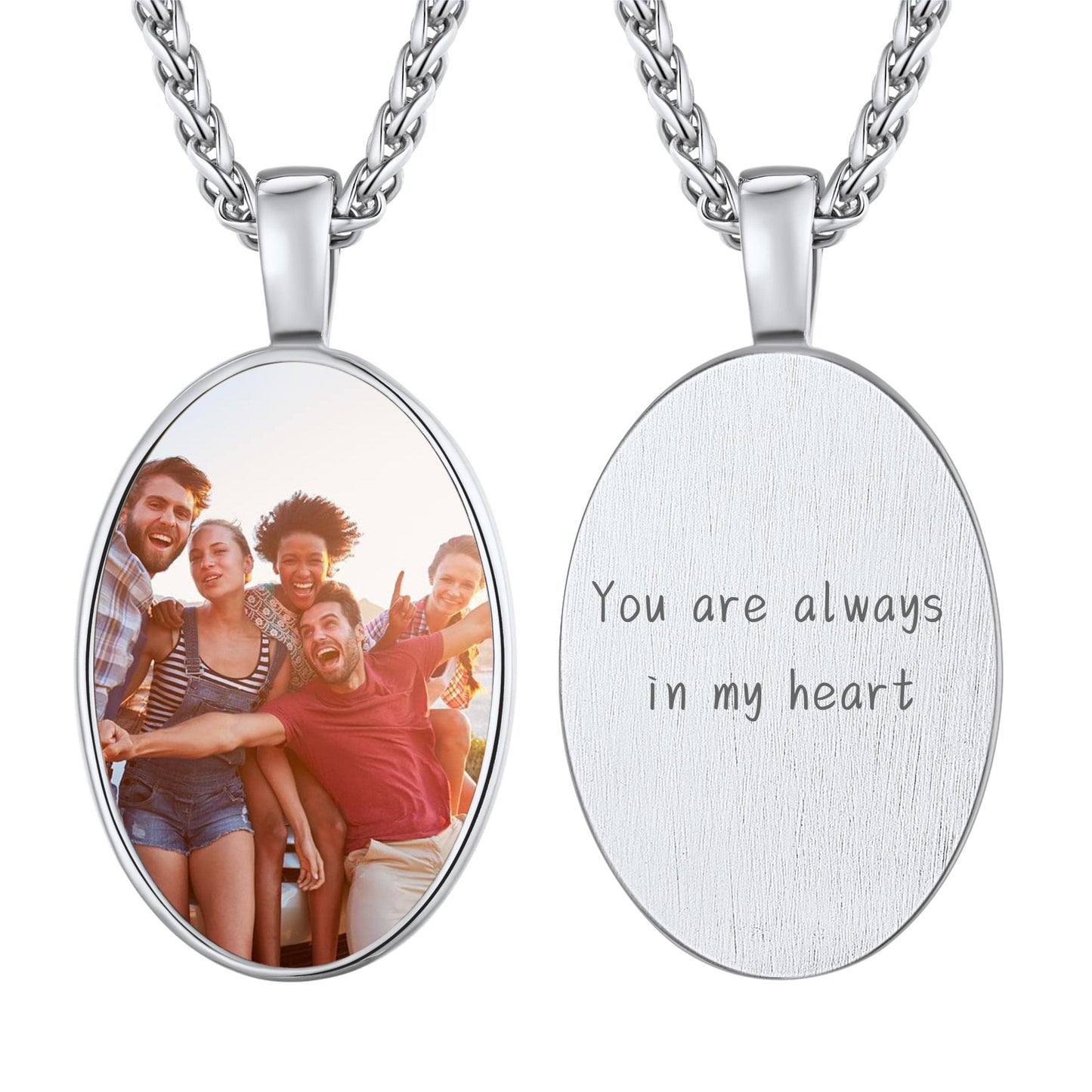Birthstonesjewelry Personalized Oval Photo Necklace with Message Steel