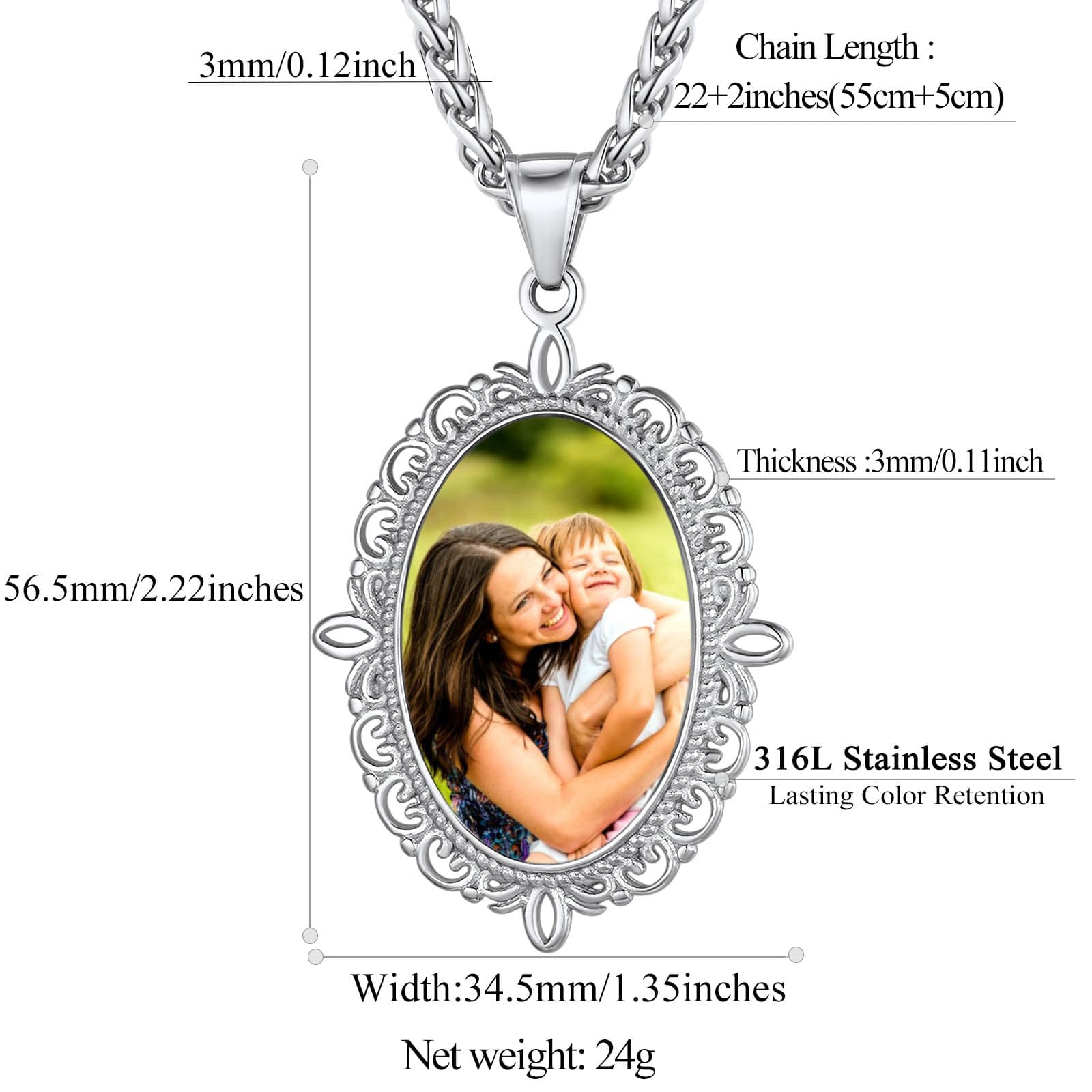 Birthstonesjewelry Personalized Oval Picture Necklace Size