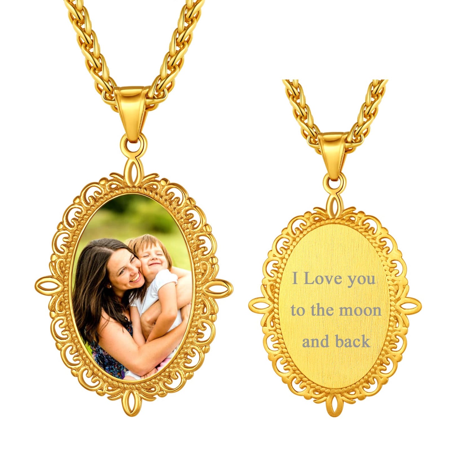 Birthstonesjewelry Personalized Oval Picture Necklace with Message Gold Plated