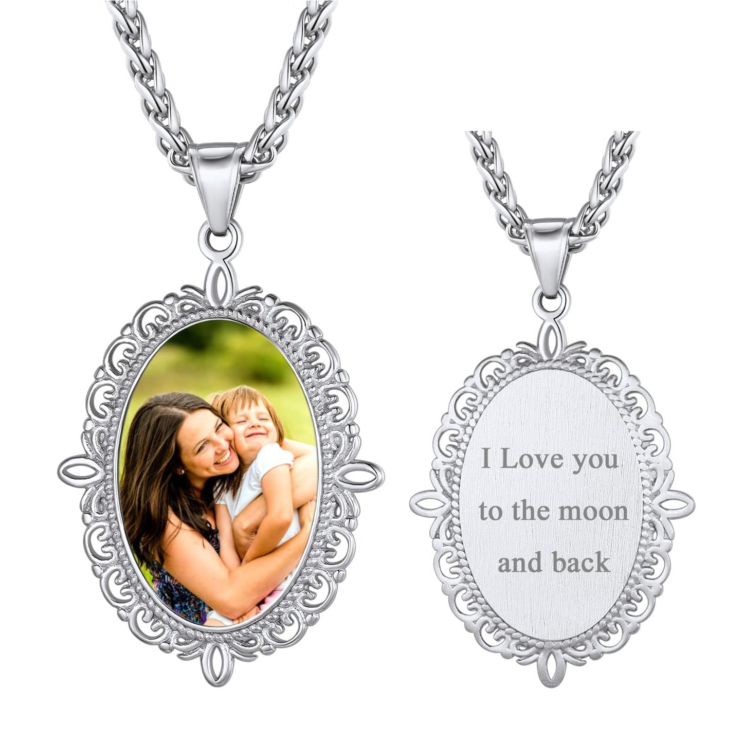 Birthstonesjewelry Personalized Oval Picture Necklace with Message Steel