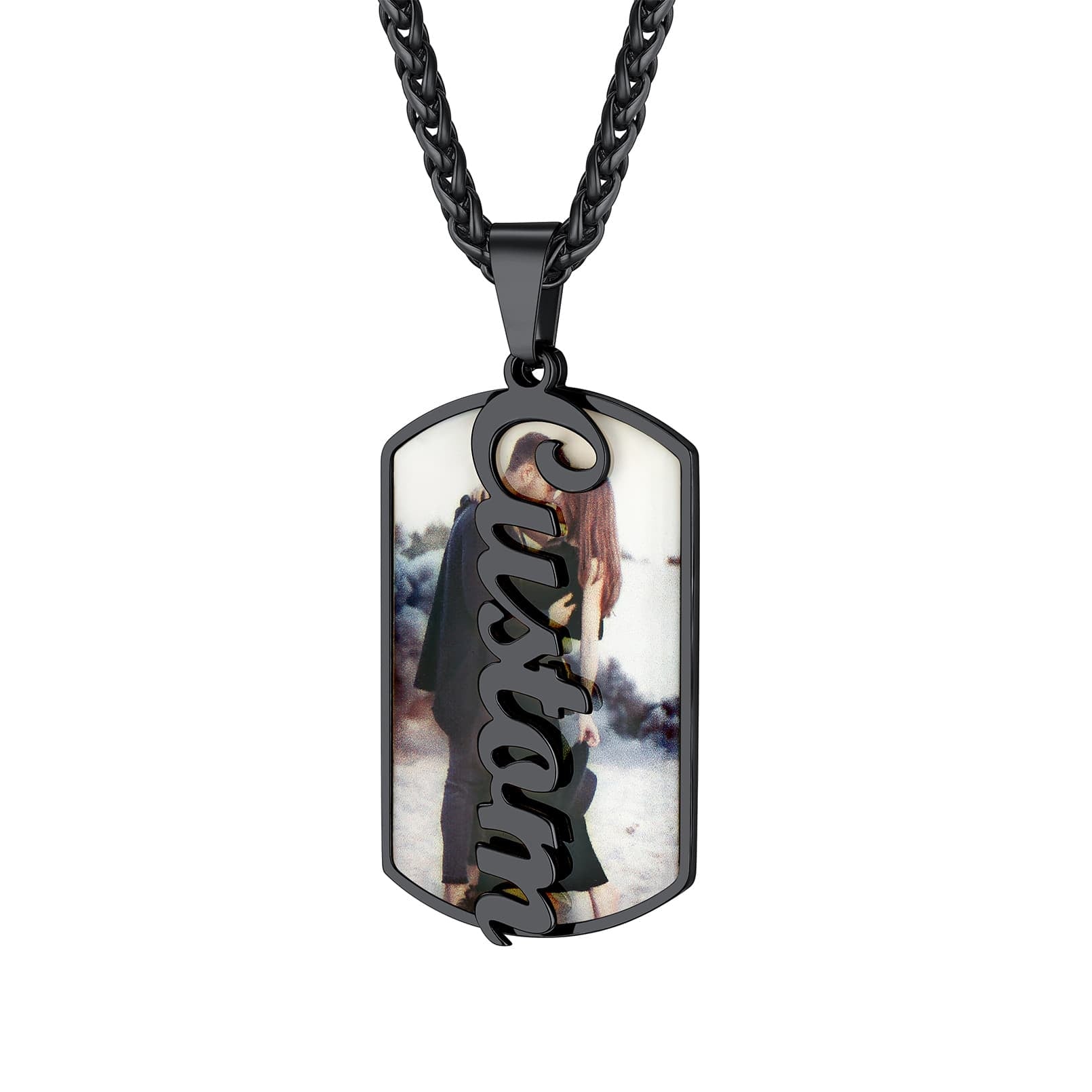 Birthstonesjewelry Personalized Picture Dog Tag Necklace Black
