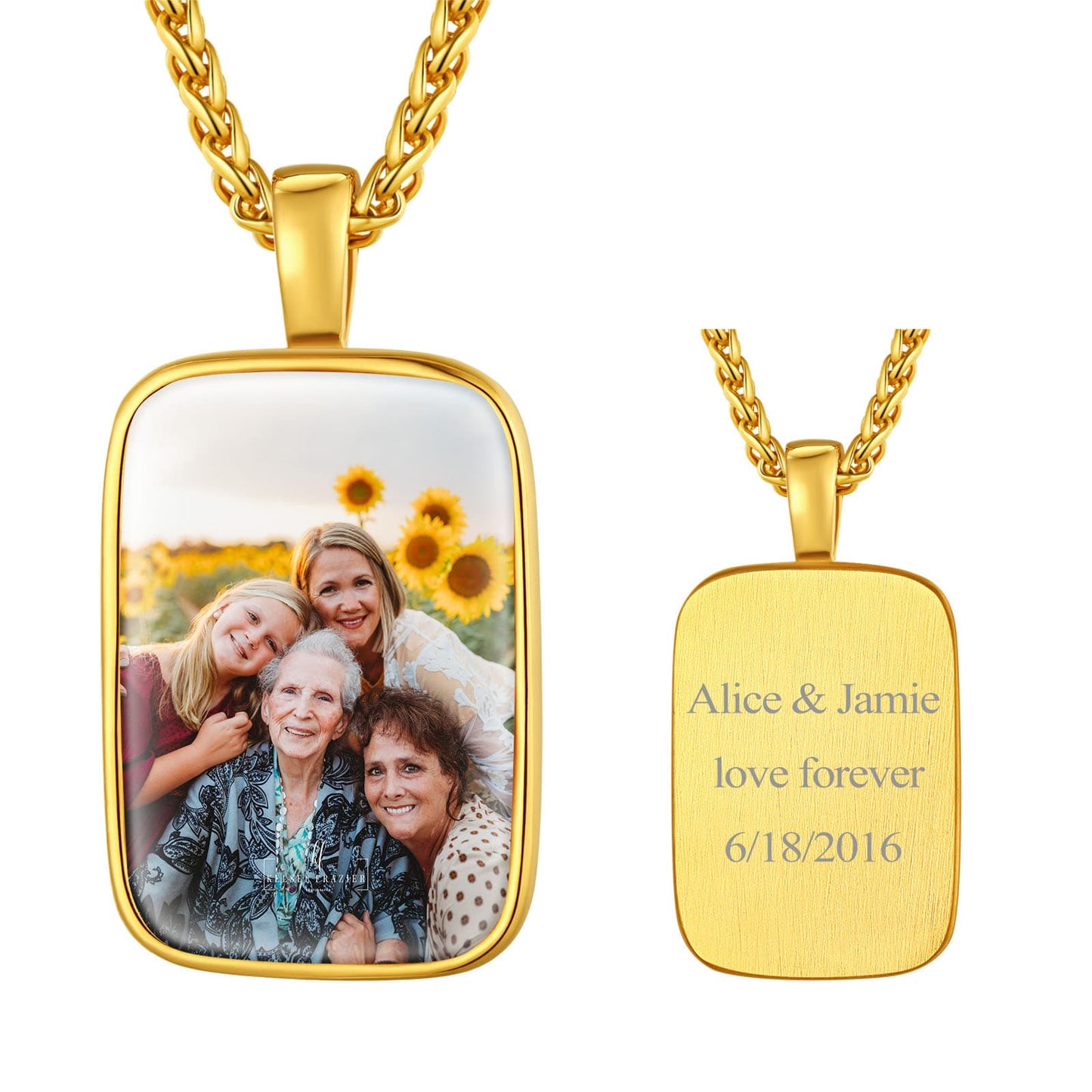 Birthstonesjewelry Personalized Rectangle Photo Necklace Gold