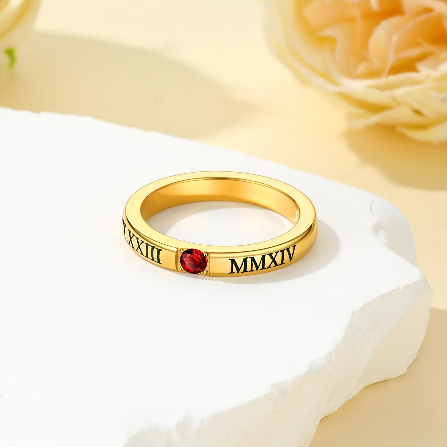 Birthstonesjewelry Personalized Roman Numerals Rings Gold