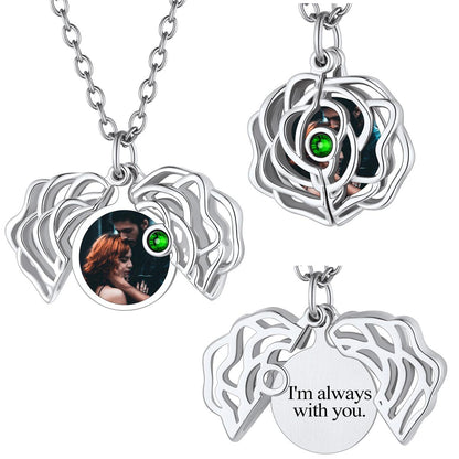 Birthstonesjewelry Personalized Rose Flower Locket Necklace Steel