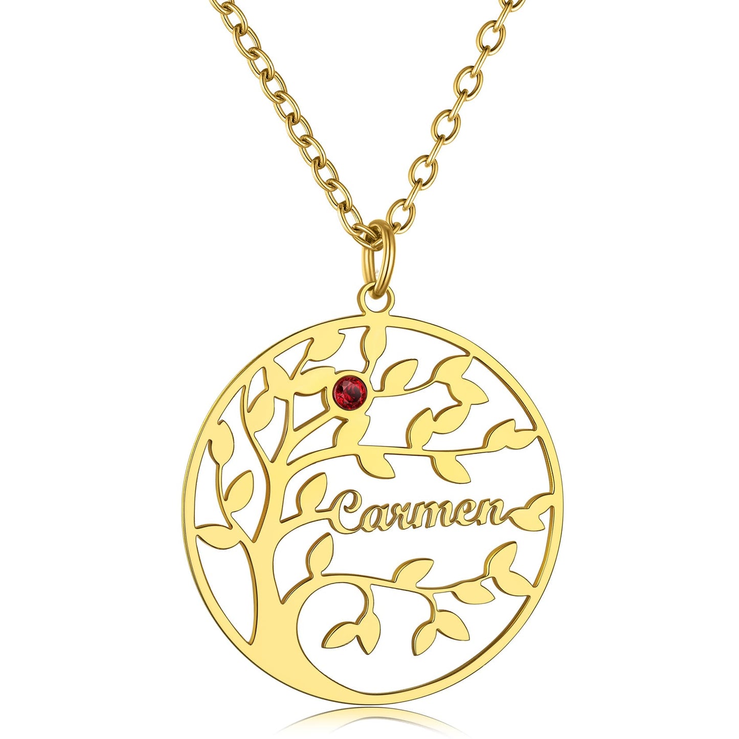 Birthstonesjewelry Personalized Round Family Tree 1 Name Necklace Gold