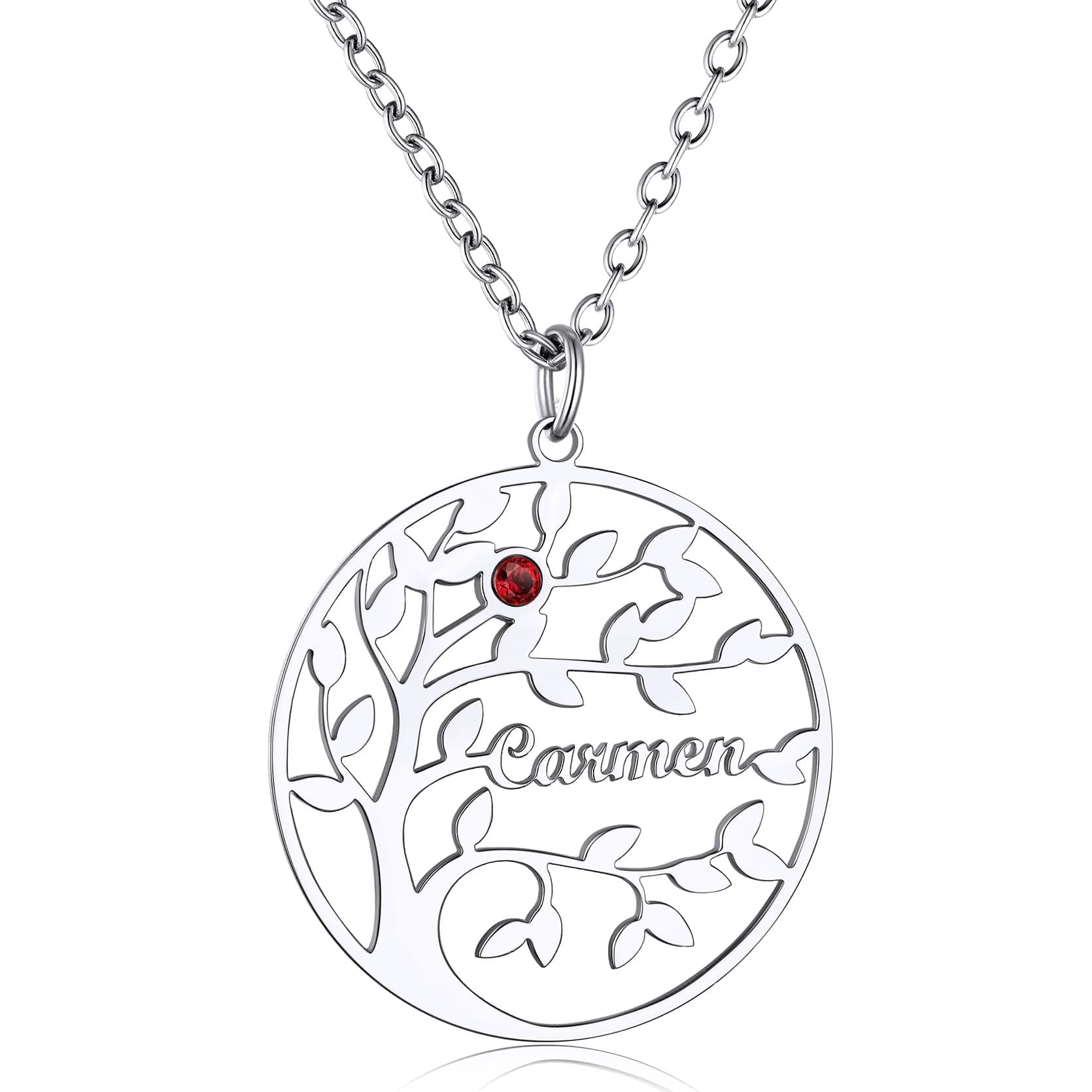 Birthstonesjewelry Personalized Round Family Tree 1 Name Necklace Steel