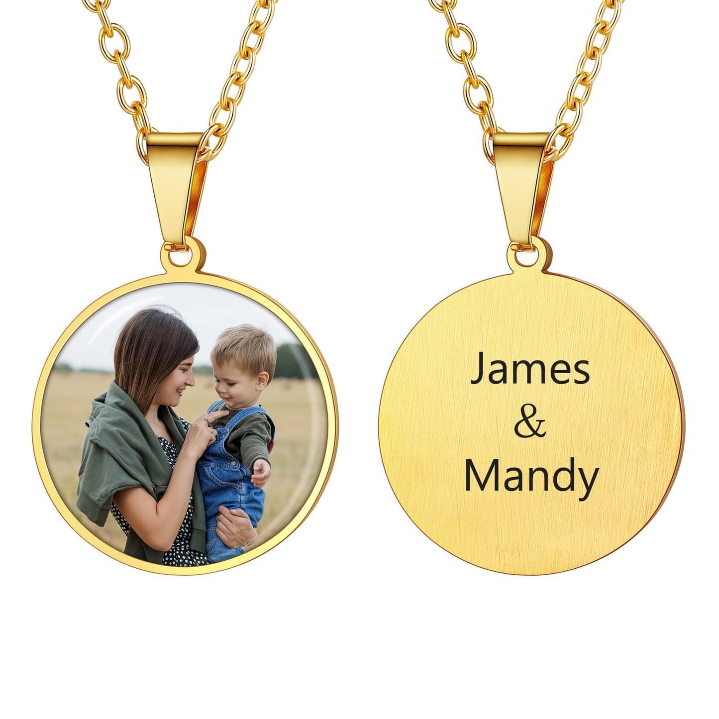 Birthstonesjewelry Personalized Round Picture Pendant Necklace Gold Plated