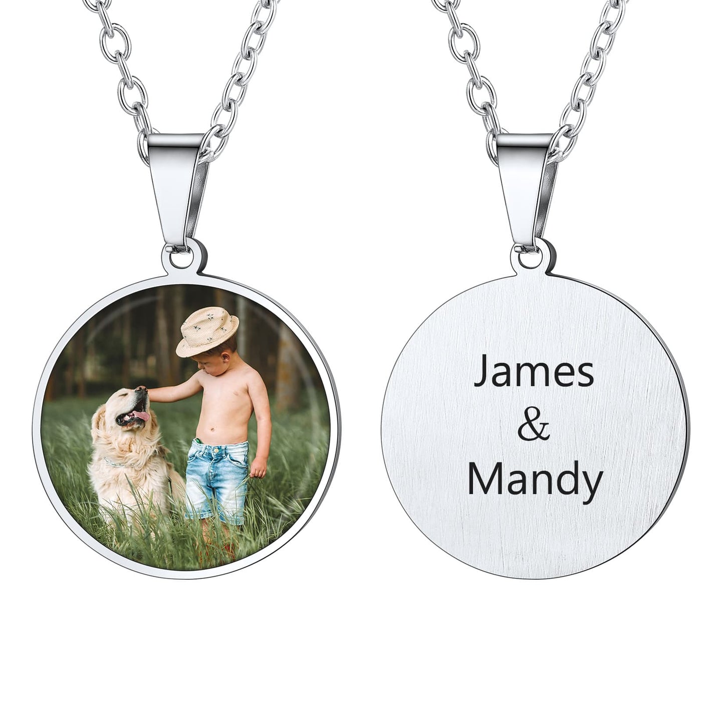 Birthstonesjewelry Personalized Round Picture Pendant Necklace Steel