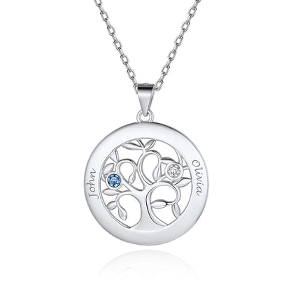Birthstonesjewelry Personalized Sterling Silver Tree of Life 2 Birthstone Necklace