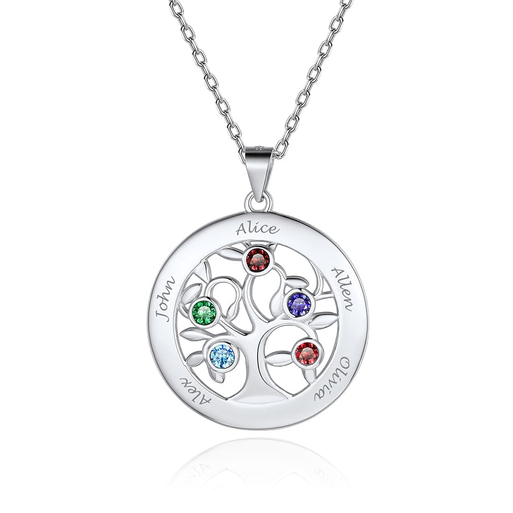 Birthstonesjewelry Personalized Sterling Silver Tree of Life 5 Birthstone Necklace