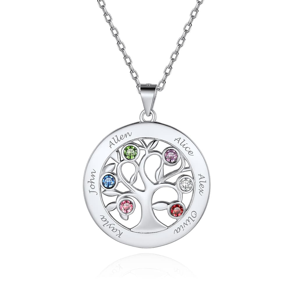 Birthstonesjewelry Personalized Sterling Silver Tree of Life 6 Birthstone Necklace