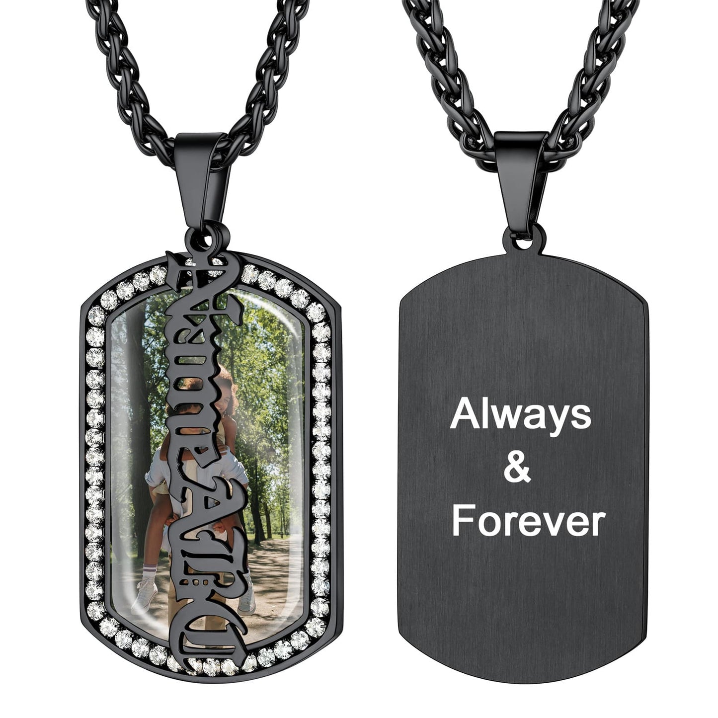  Birthstonesjewelry Picture Name Dog Tag Necklace Black