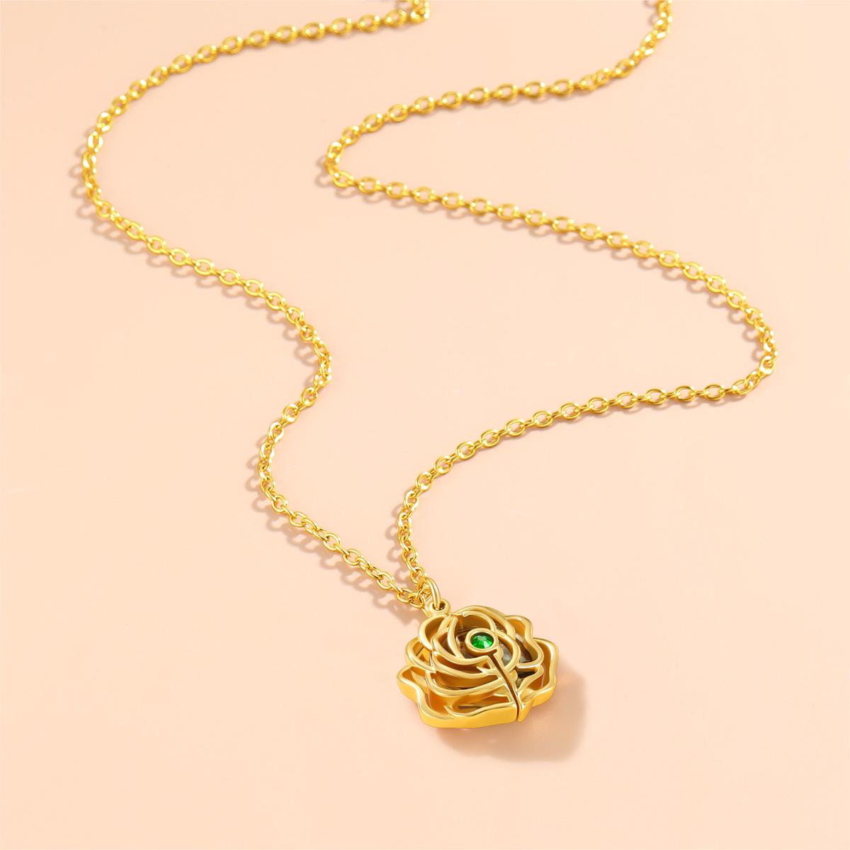 Birthstonesjewelry Rose Flower Locket Necklace Gold