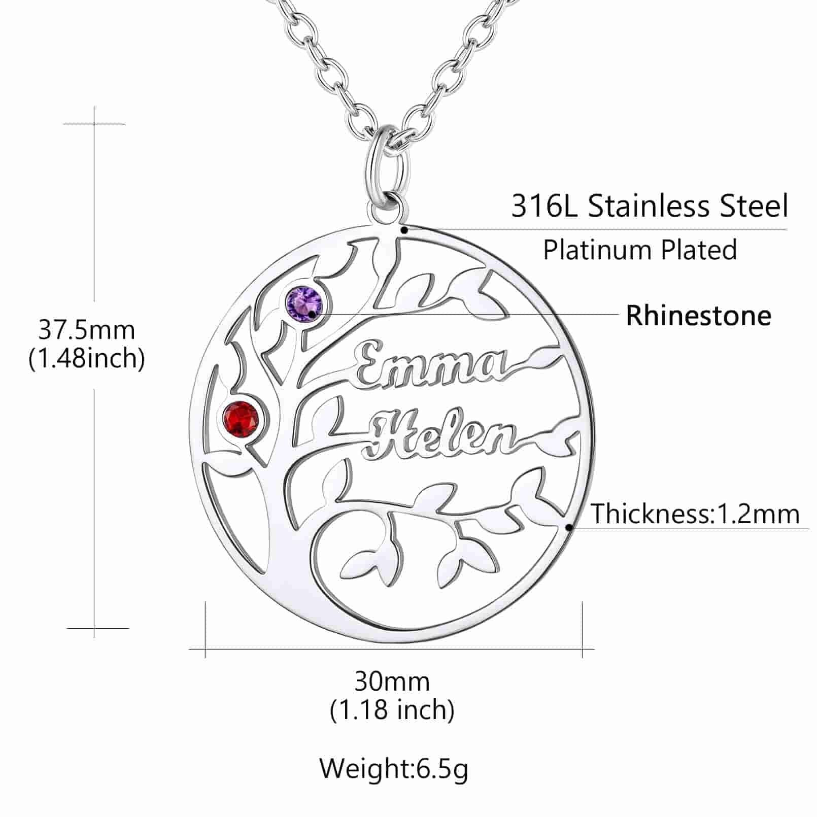 Birthstonesjewelry Round Family Tree Name Necklace Size