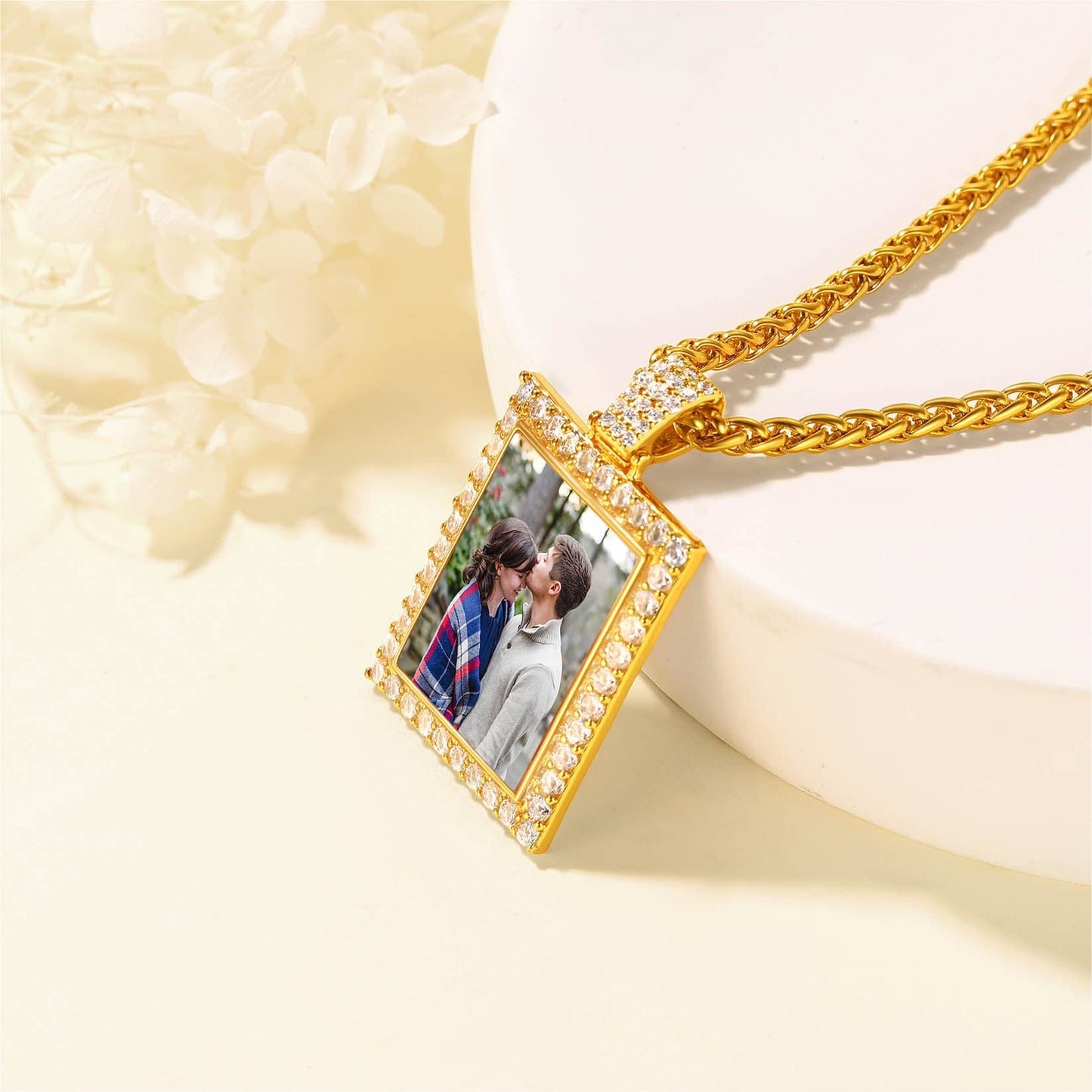 Birthstonesjewelry Square CZ Photo Necklace Gold