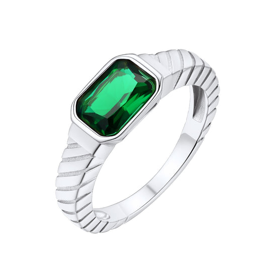 Sterling Silver Birthstone Band Ring with Name Engraved for Women