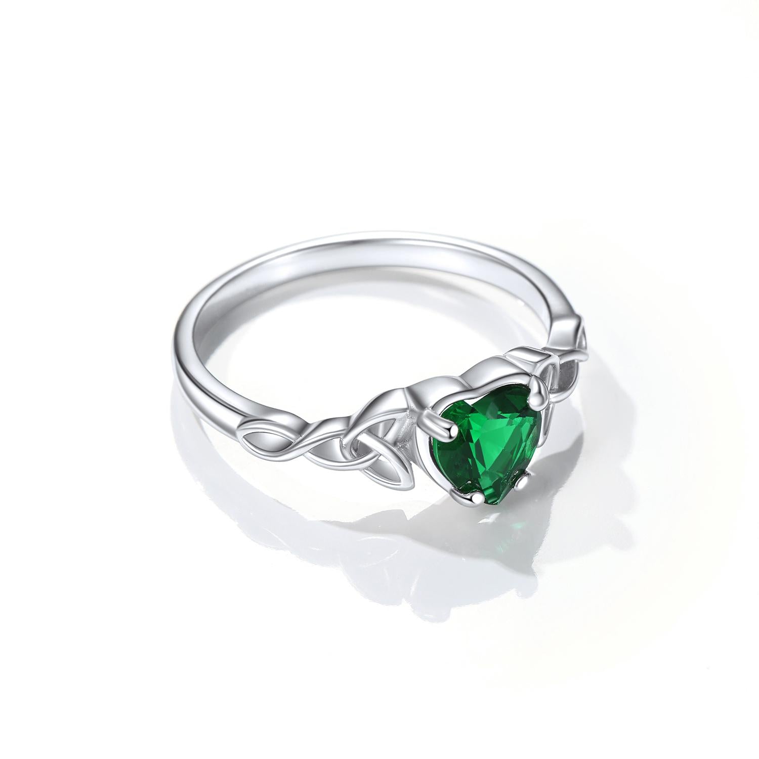 Birthstonesjewelry Sterling Silver Celtic Knot Birthstone Heart Ring Green