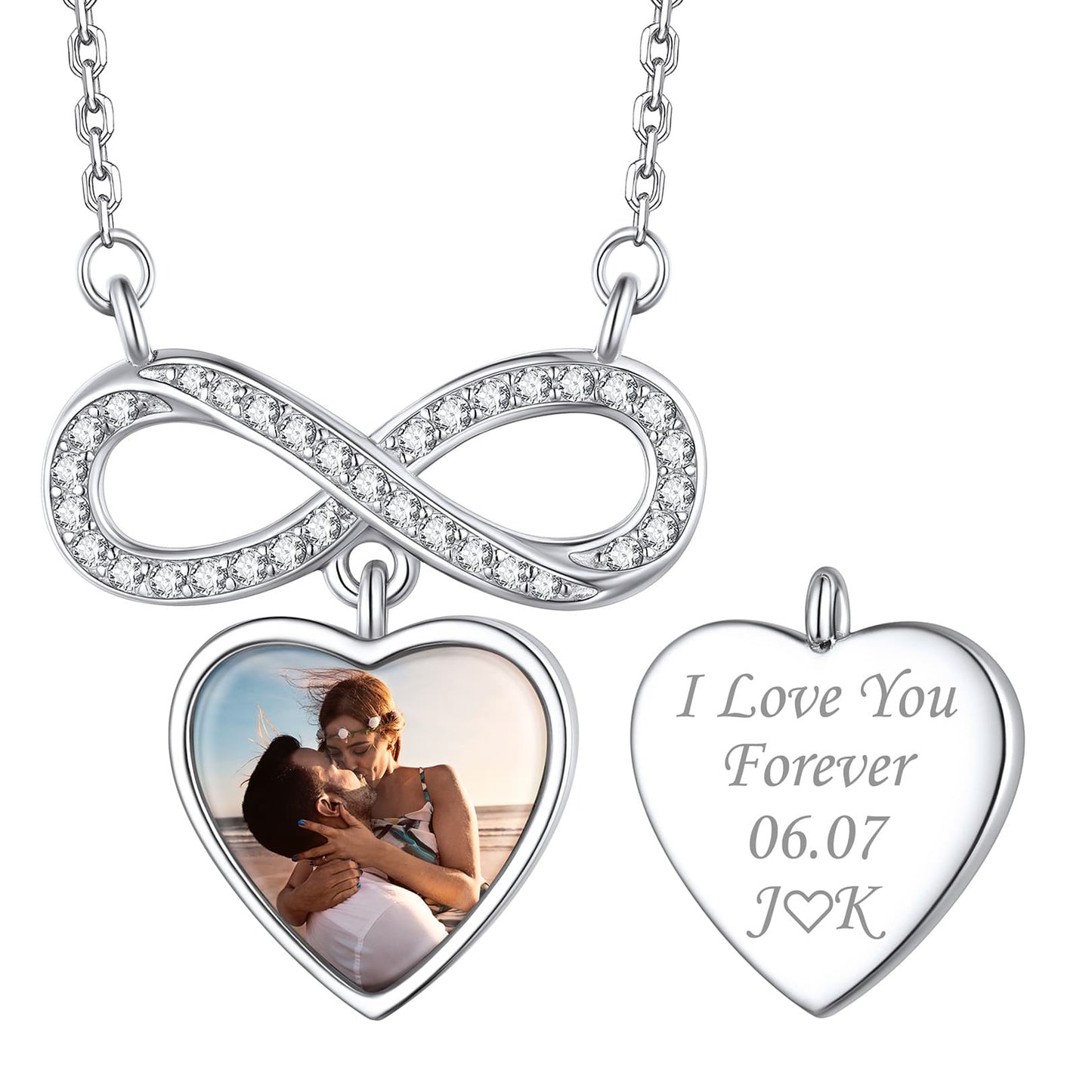 Birthstonesjewelry Sterling Silver Personalized Infinity Photo Necklace