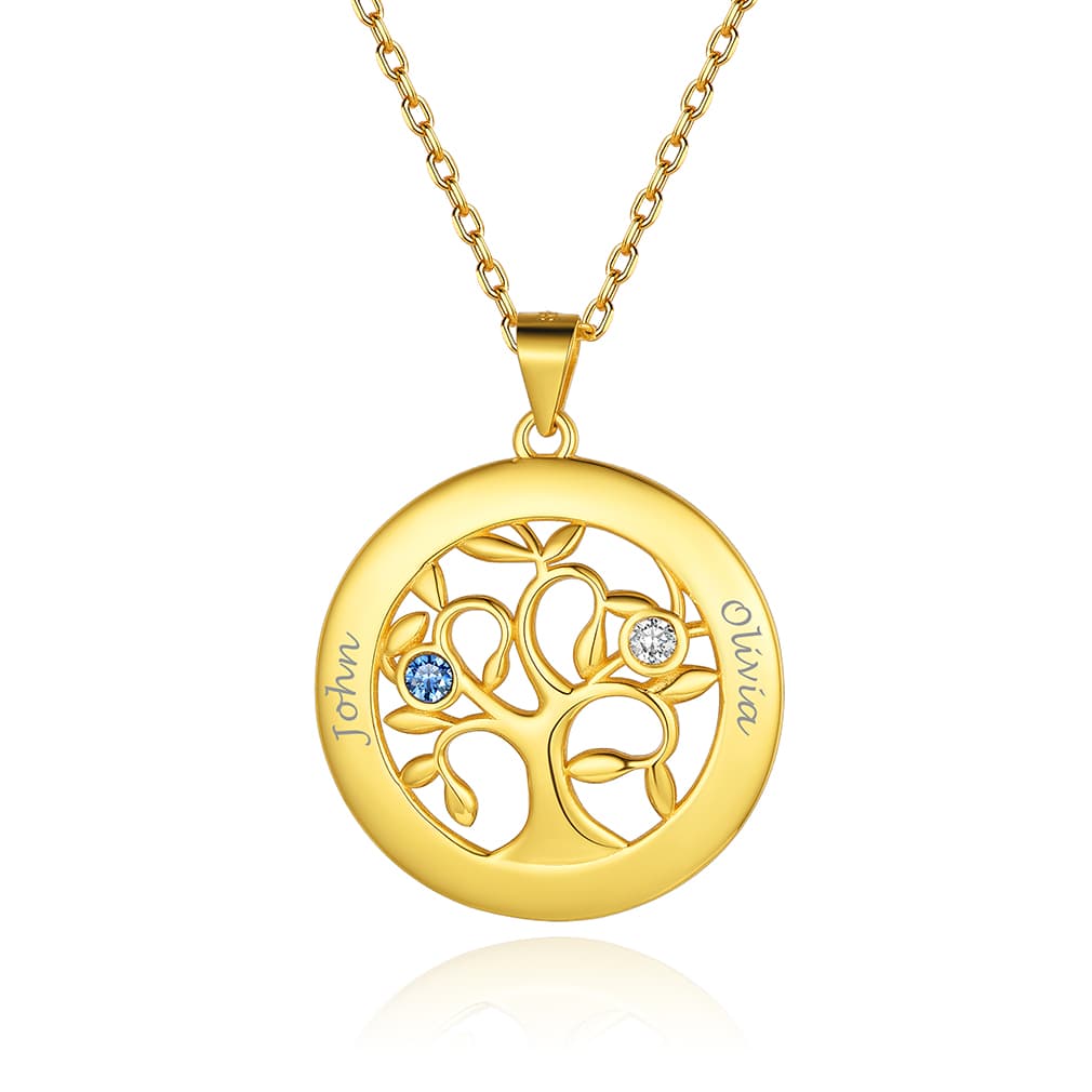 Birthstonesjewelry Tree of Life 2 Birthstone Necklace Gold