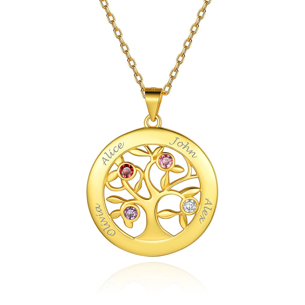Birthstonesjewelry Tree of Life 4 Birthstone Necklace Gold
