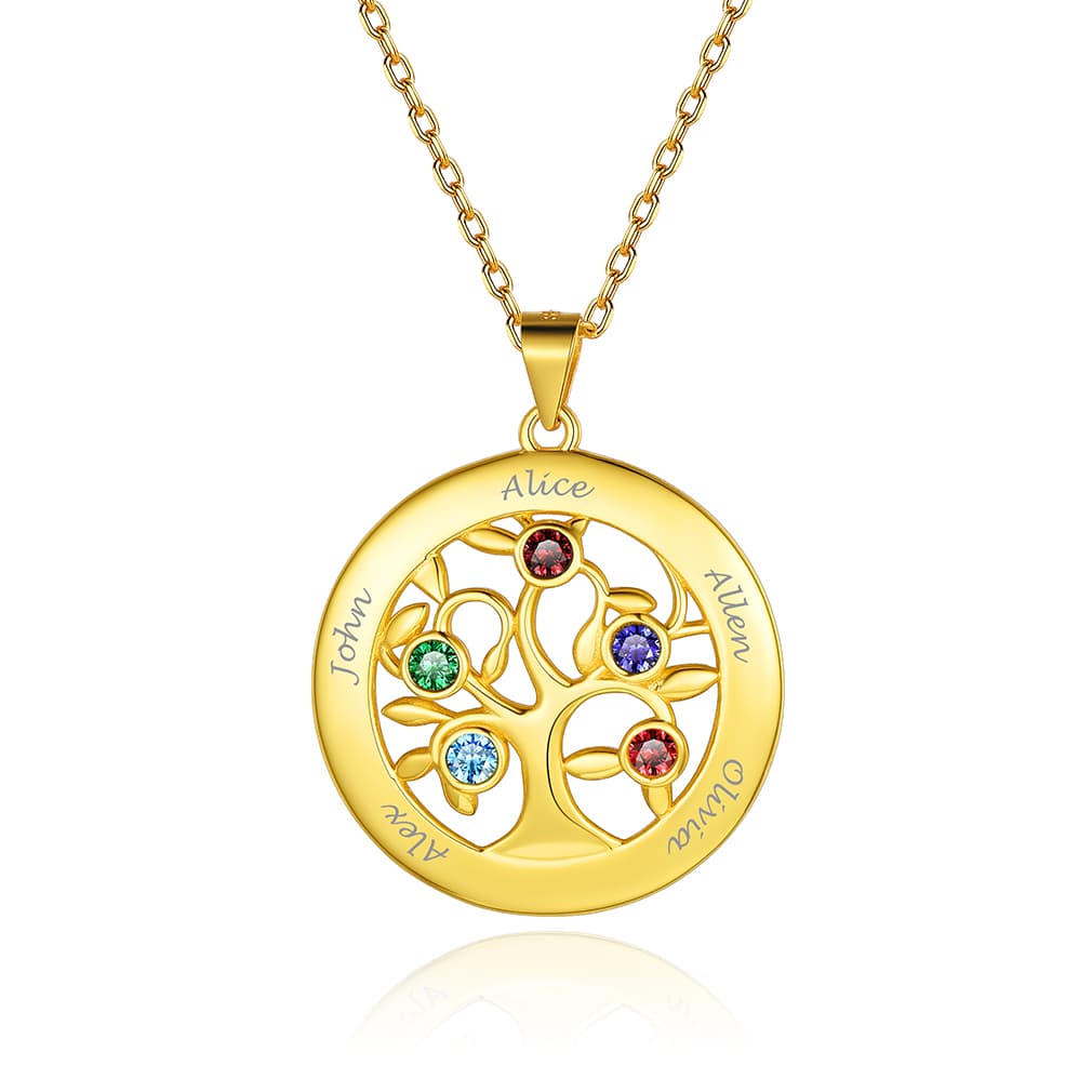 Birthstonesjewelry Tree of Life 5 Birthstone Necklace Gold