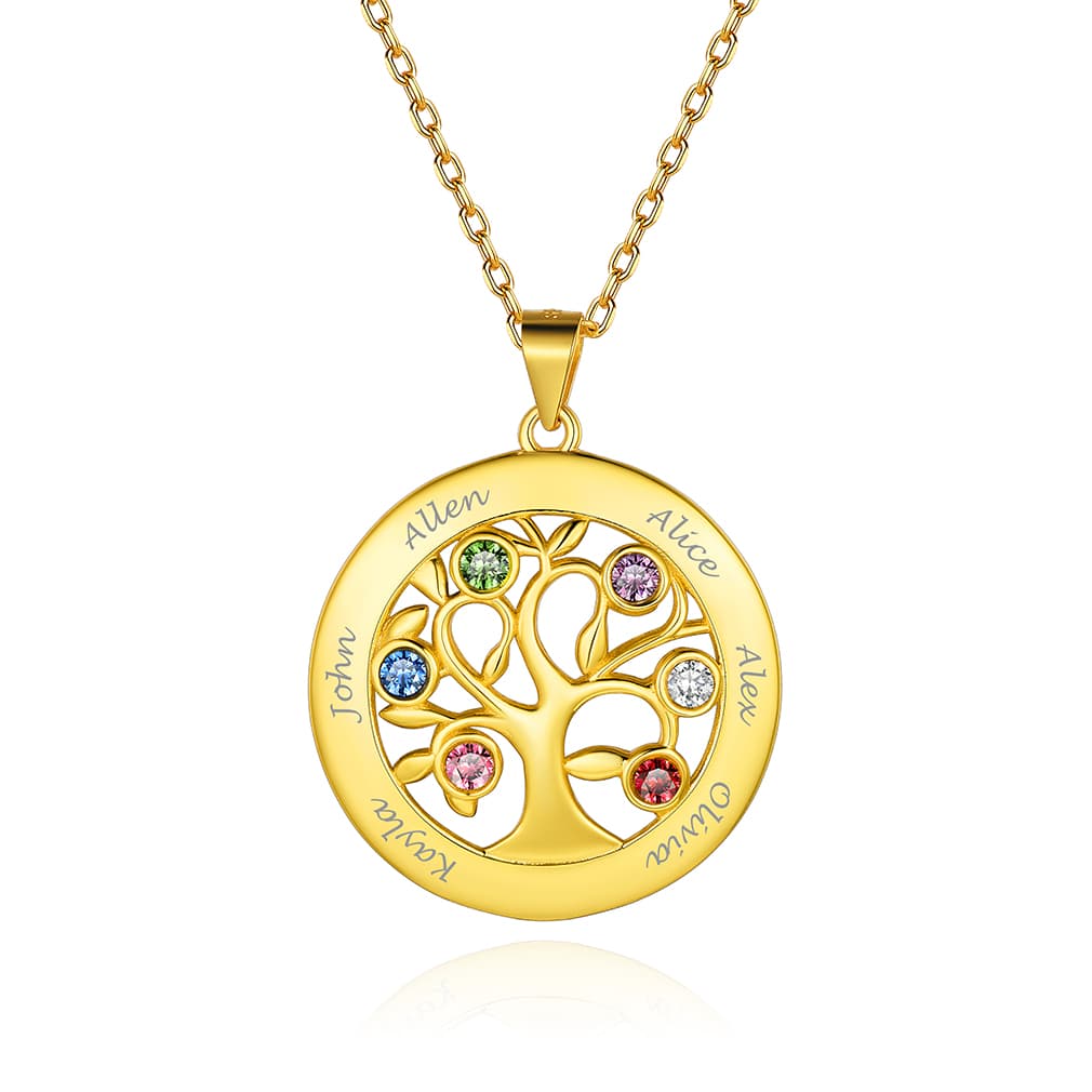 Birthstonesjewelry Tree of Life 6 Birthstone Necklace Gold