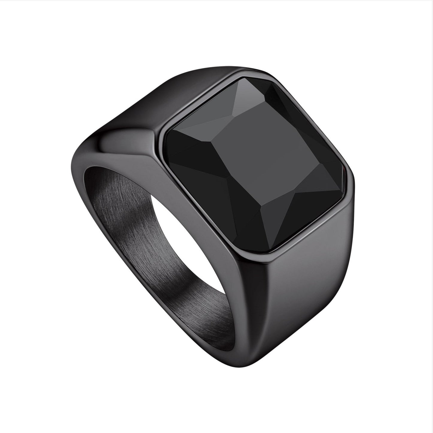 black Gemstone Signet Band Ring for Men