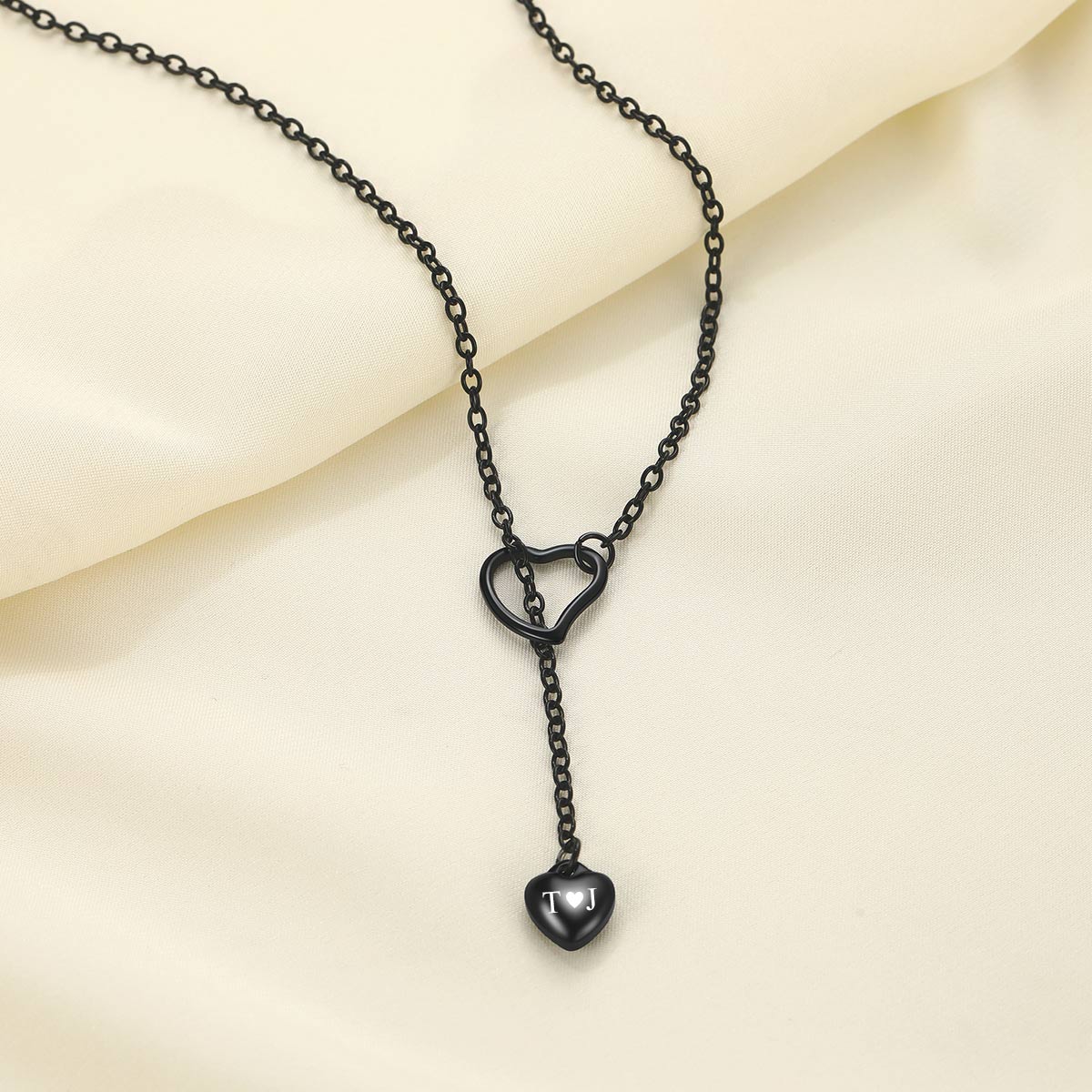 BlackPlated Heart Lariat Y Necklaces Adjustable Long Chain Necklace