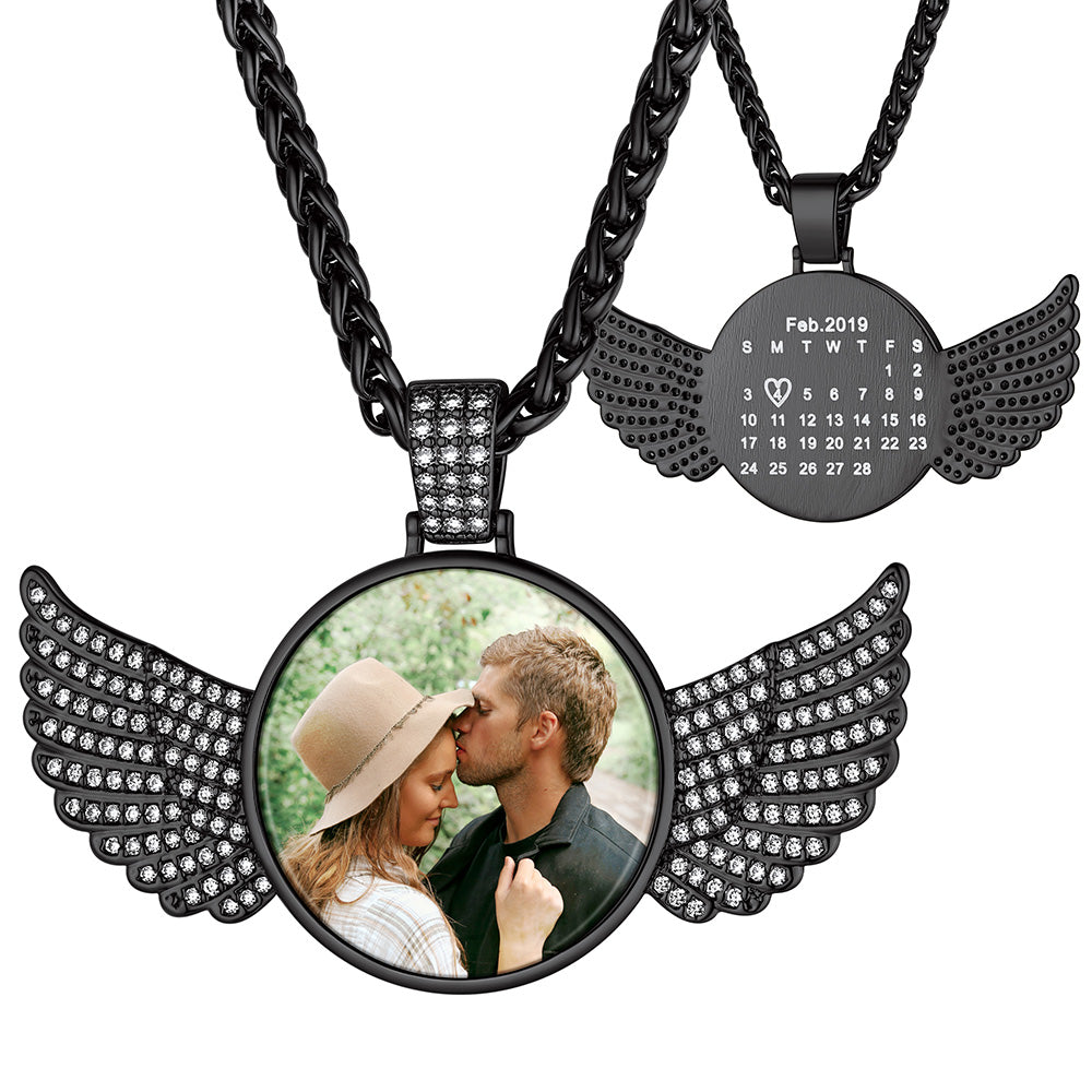 Black Angel Wing Calendar Photo Necklace