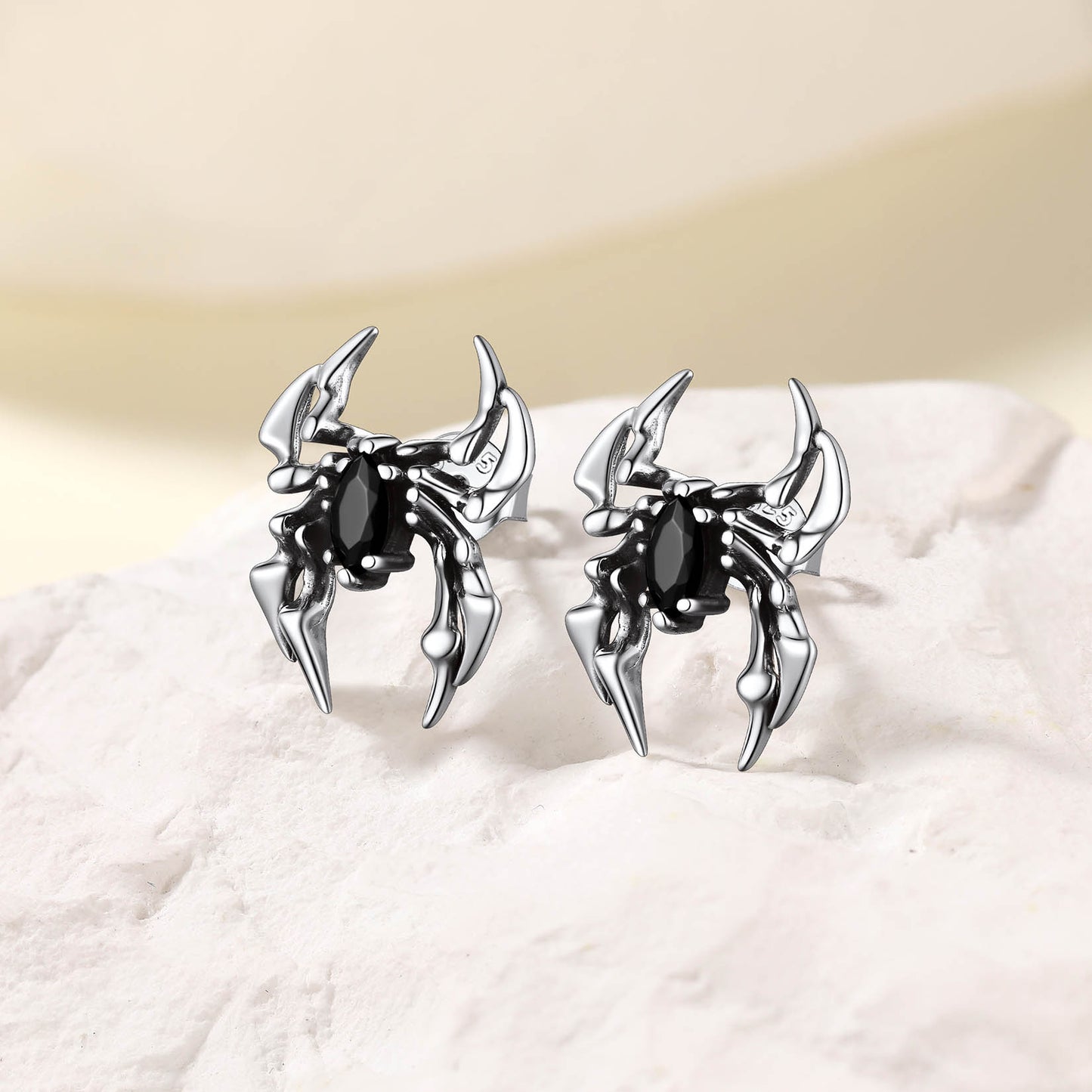 Black CZ Spider Stud Earrings in Sterling Silver