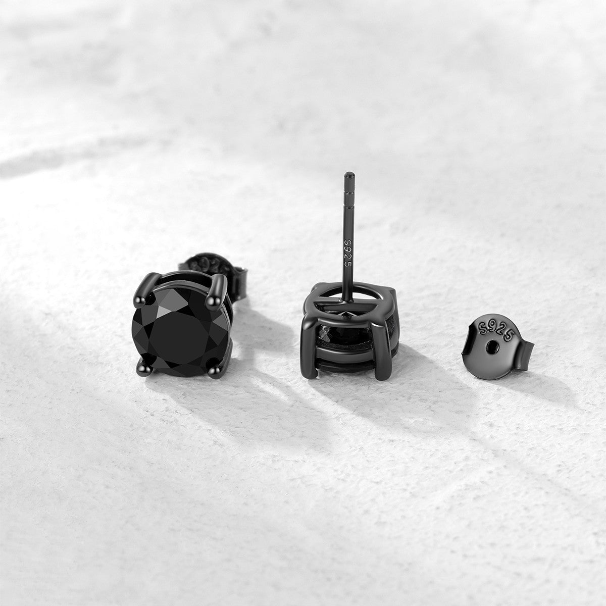 Black CZ Stud Earrings on a white background