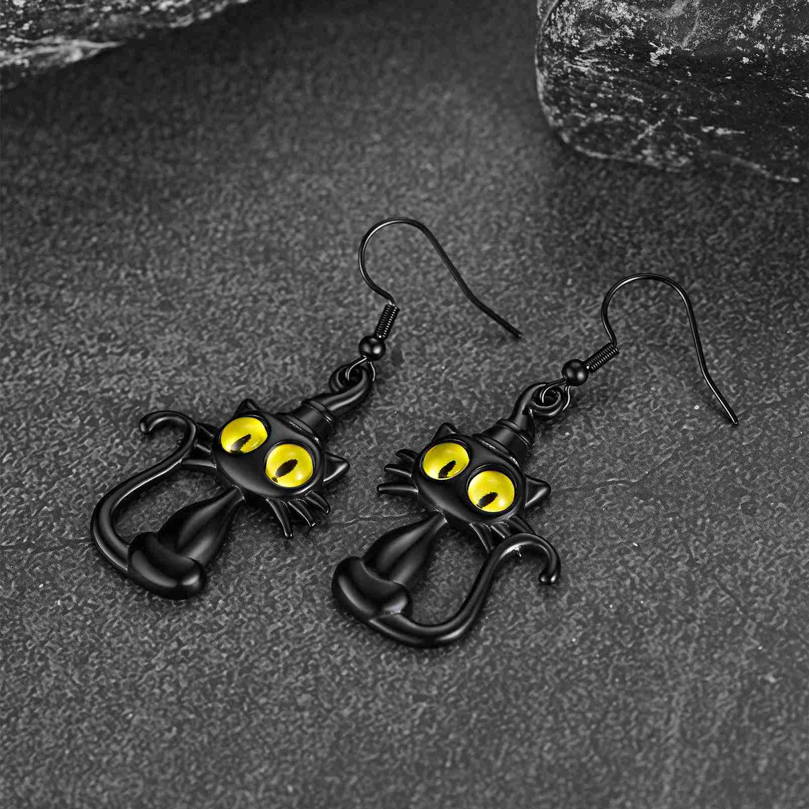 Black Cat Dangle Drop Earrings