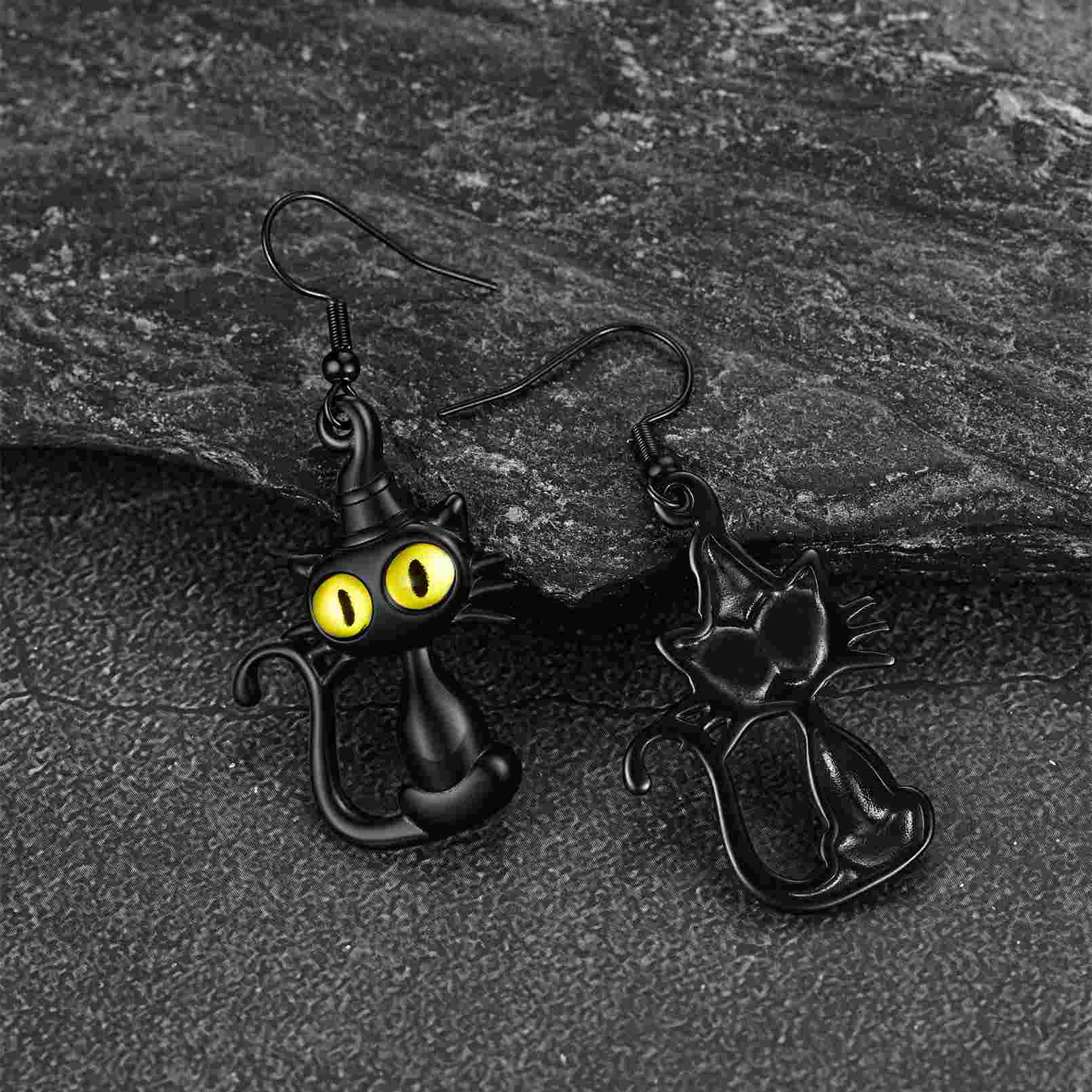 Black Cat Drop Dangle Earrings