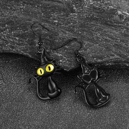 Black Cat Drop Dangle Earrings