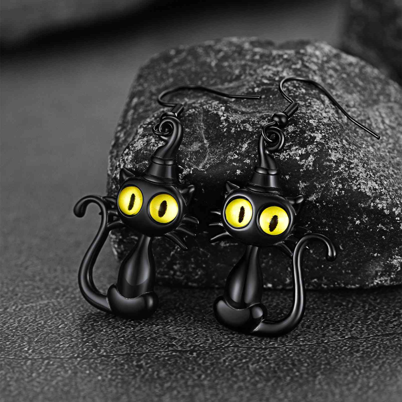 Black Cat Drop Earrings
