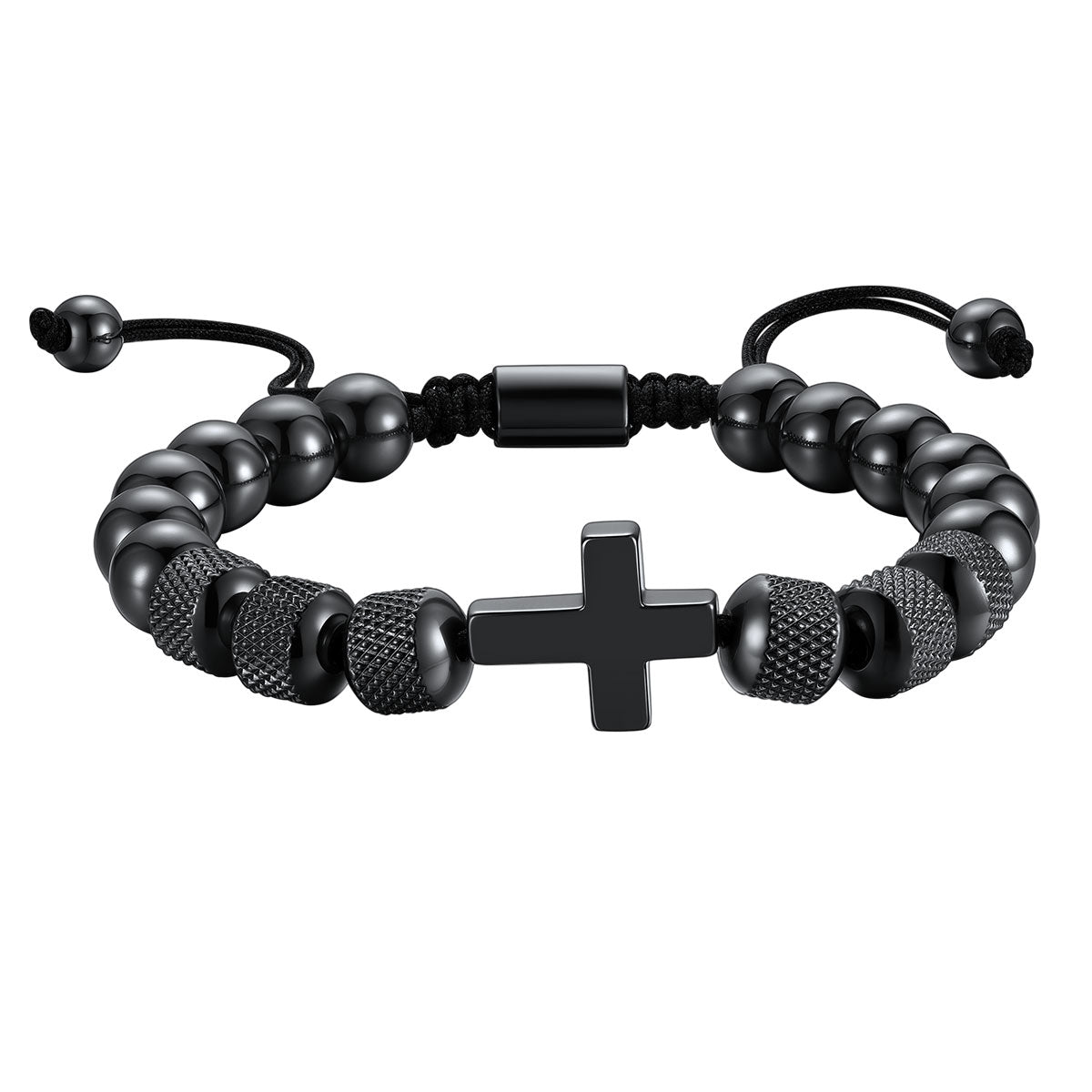 Black Cross Obsidian Beads Bracelet for Men on a white background