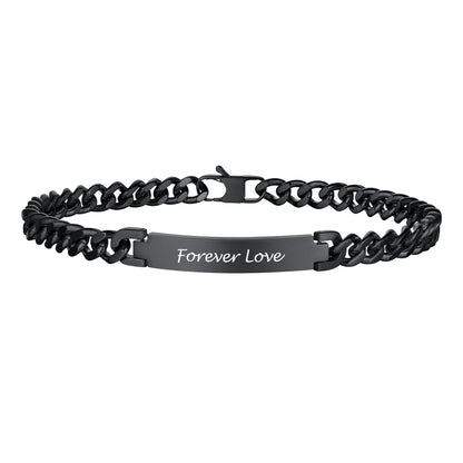 Black Cuban chain necklace with 'Forever Love' engraving on a white background