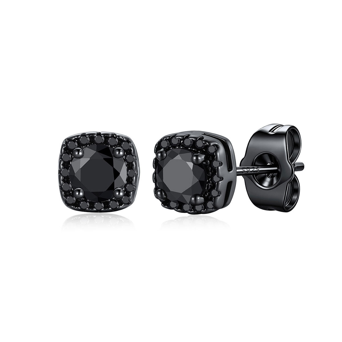 Black Cubic Zirconia Halo Stud Earrings for Men Women 0.5 ct on a white background
